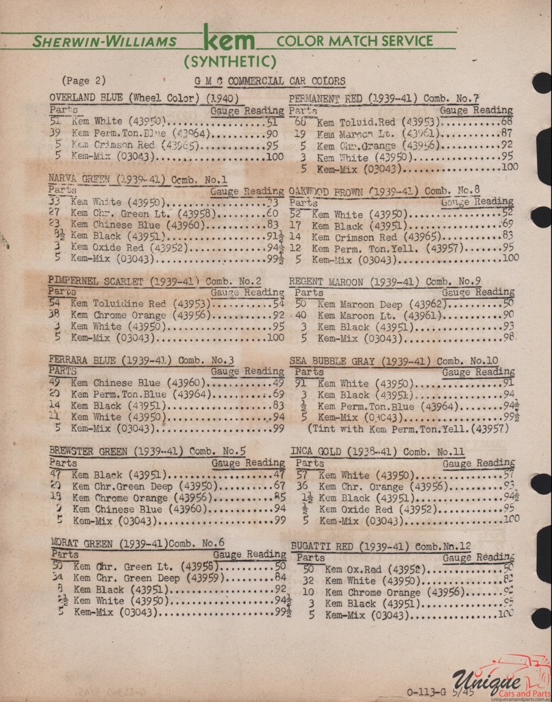 1940 GMC Paint Charts Williams 4